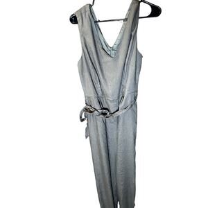 Vince Camuto Sleeveless V-Neck Linen Blend Belted Jumpsuit – Dusty Olive – Sz 14